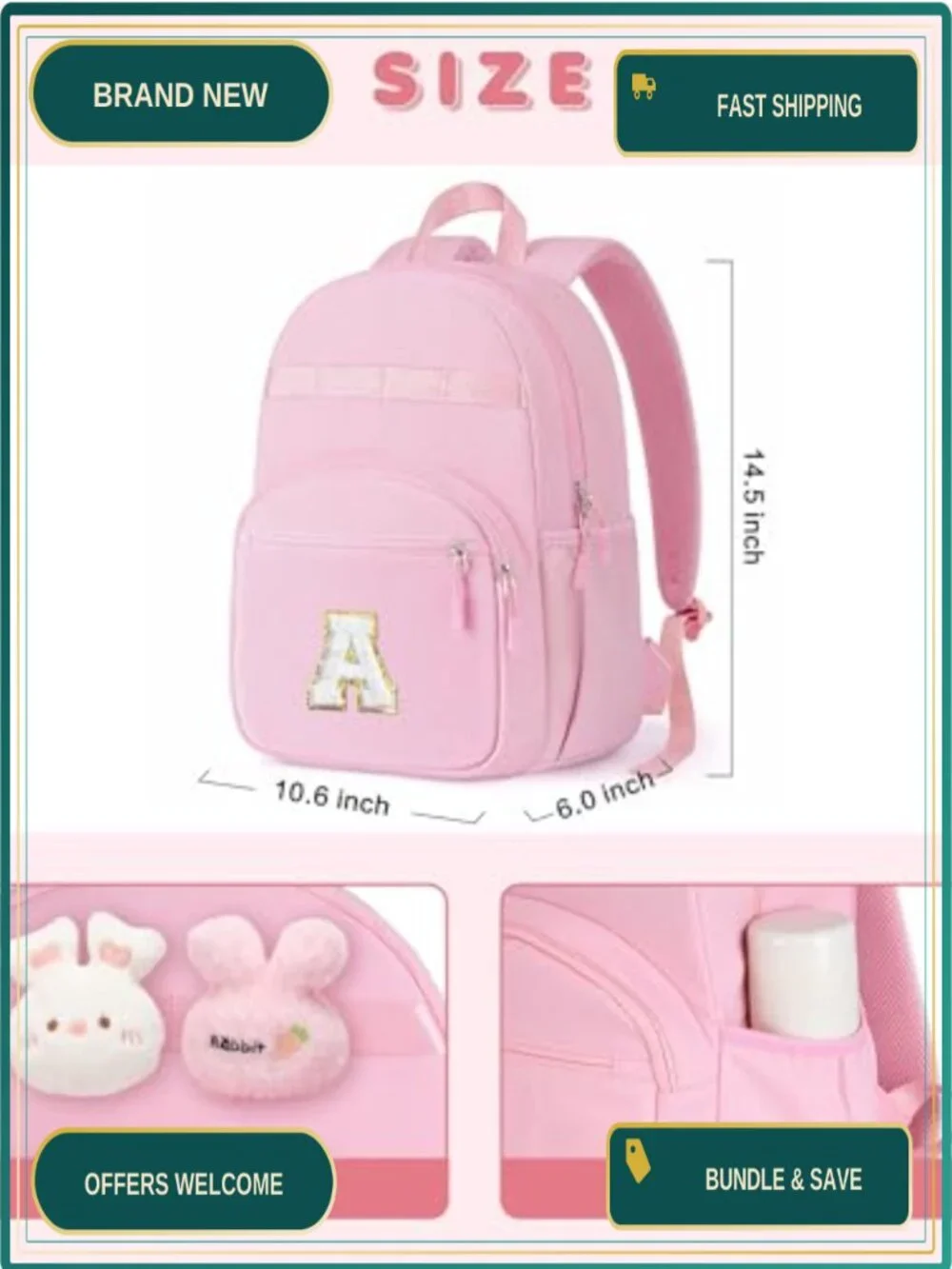 Girls Backpack Bookbag for Toddler Kids School Travel, 10.6x6x14.5 inch,